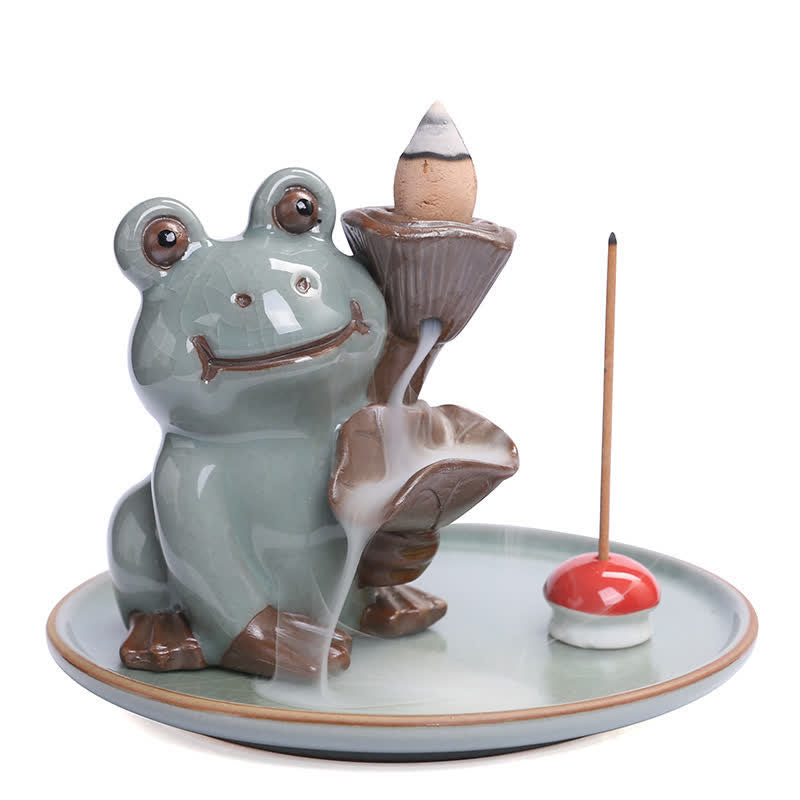 Meditation Frog Ceramic Lotus Healing Incense Burner - image 7