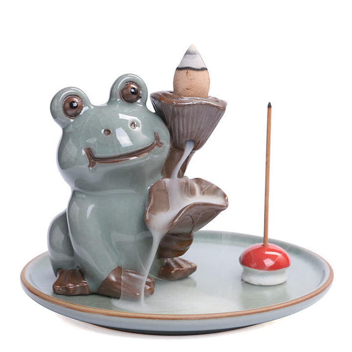 Meditation Frog Ceramic Lotus Healing Incense Burner - image 7