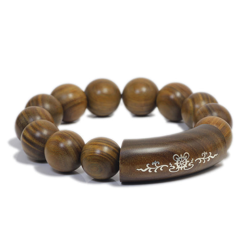 Buddha Stones 999 Sterling Silver Green Sandalwood Om Mani Padme Hum Dragon Phoenix Dharmachakra Inlaid Peace Bracelet - image 14