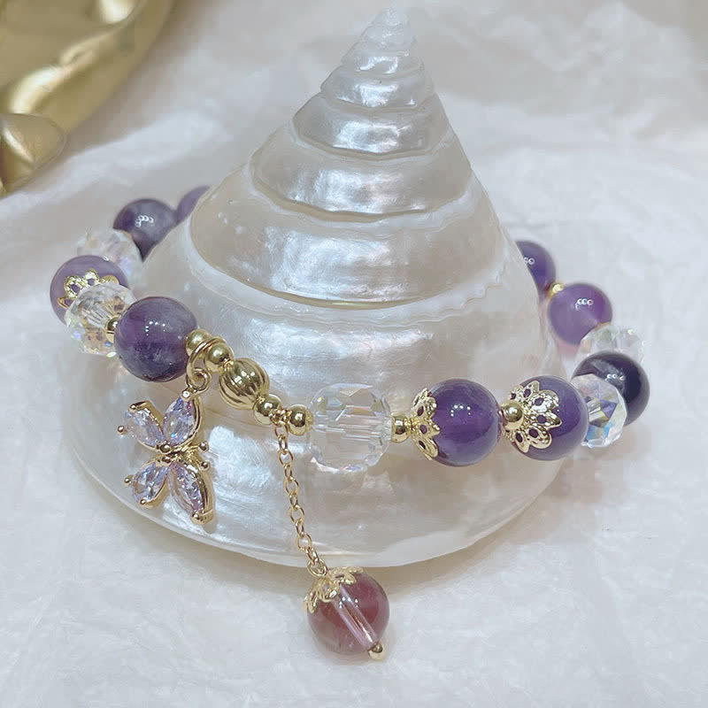 Buddha Stones Natural Amethyst Crystal Spiritual Butterfly Charm Bracelet - image 13