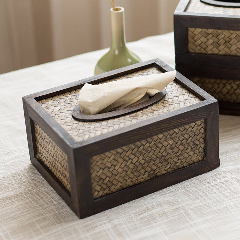 Handmade Bamboo Woven Wood Tissue Box Wooden Tissue Holder Wipes Boxes Decoration - image 1