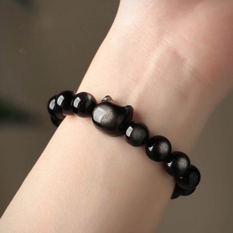 Buddha Stones Gold Sheen Obsidian Silver Sheen Obsidian Lovely Paw Lucky Cat Protection Bracelet - image 16