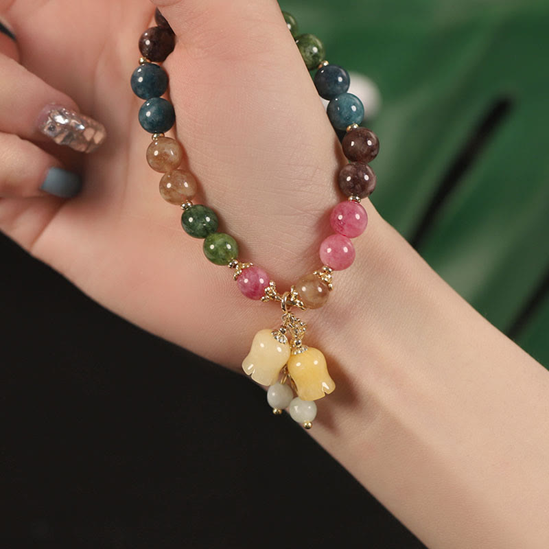 Buddha Stones Natural Colorful Tourmaline Flower Bead Love Bracelet - image 8