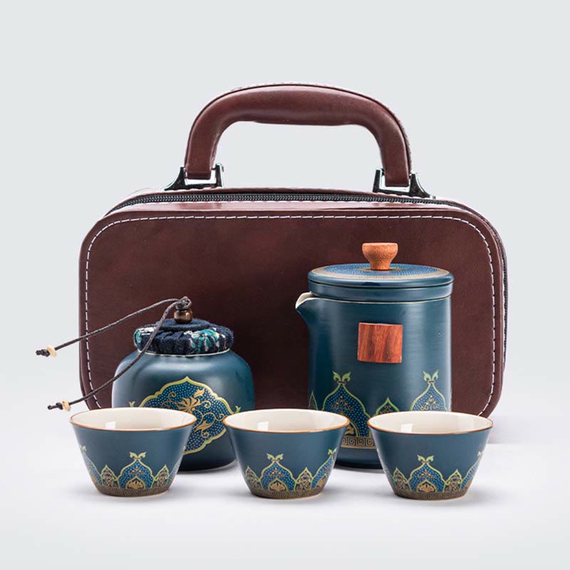 Buddha Stones Flower Chinese Gongfu Ceramic Teapot Portable Outdoor Travel Tea Set Bag - image 16