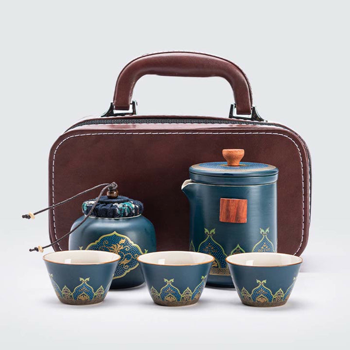 Buddha Stones Flower Chinese Gongfu Ceramic Teapot Portable Outdoor Travel Tea Set Bag - image 16