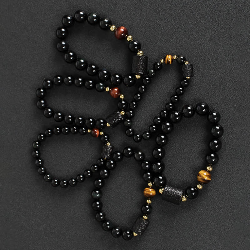 Black Obsidian Ebony Wood Red Tiger Eye Strength Couple Bracelet - image 11