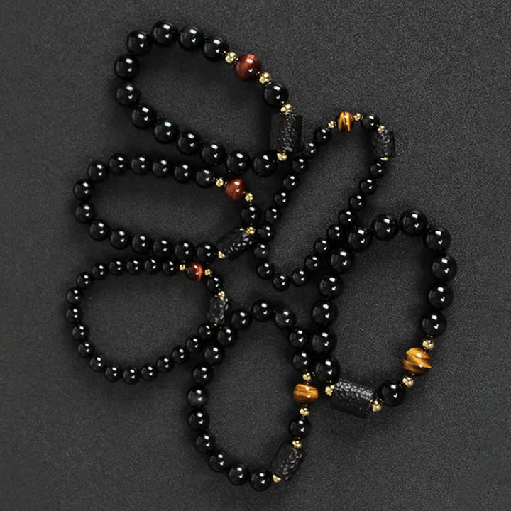 Black Obsidian Ebony Wood Red Tiger Eye Strength Couple Bracelet - image 11