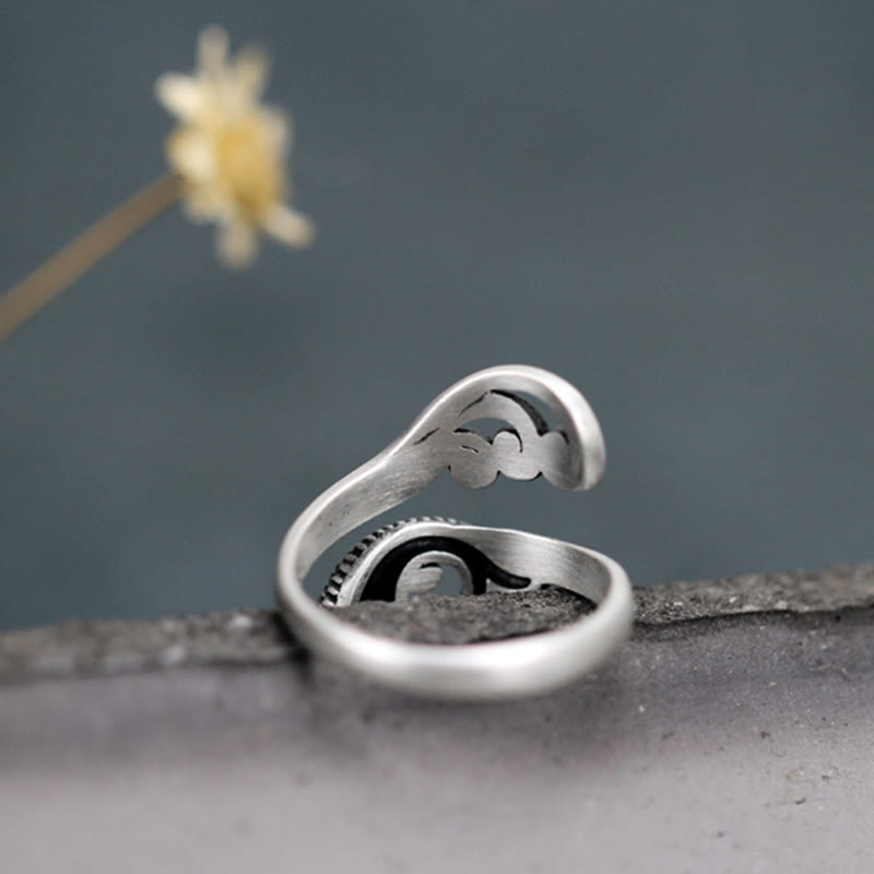 Buddha Stones 925 Sterling Silver Koi Fish Water Ripple Luck Wealth Ring - image 5
