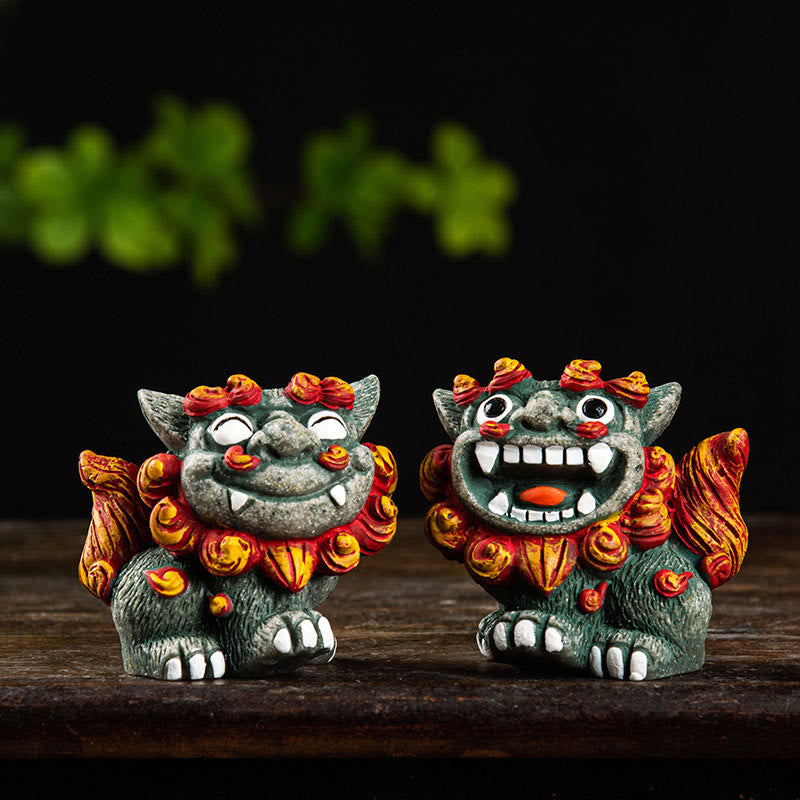 Buddha Stones Small Pair of Lion Fu Foo Dogs Ward Off Evil Protection Home Resin Decoration - image 1