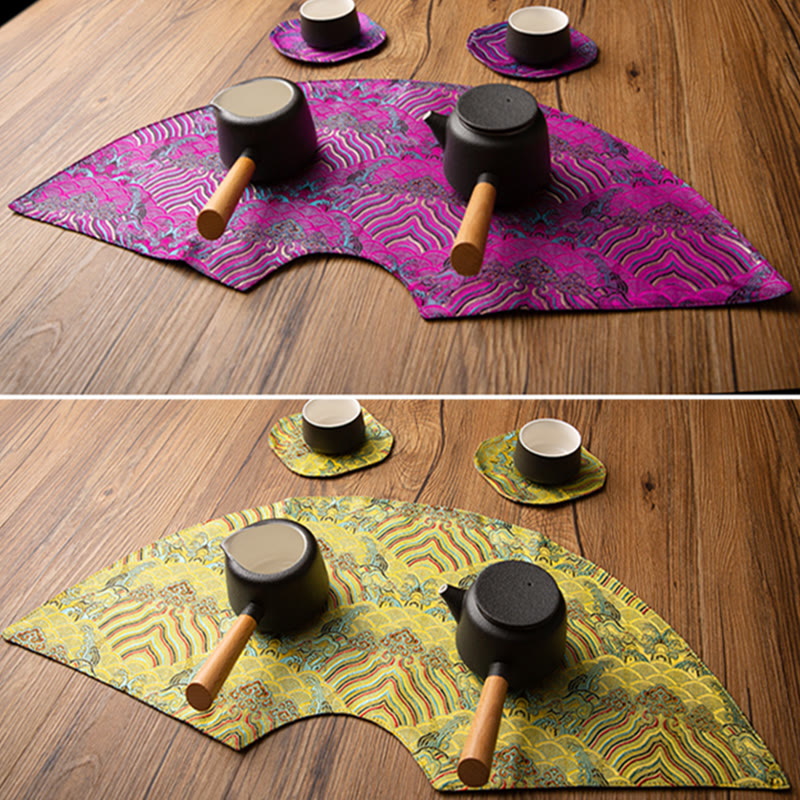 Buddha Stones Vintage Sea Wave Bamboo Plum Blossom Embroidered Cup Mat Pad Tea Cup Coaster Kung Fu Tea Mat - image 22