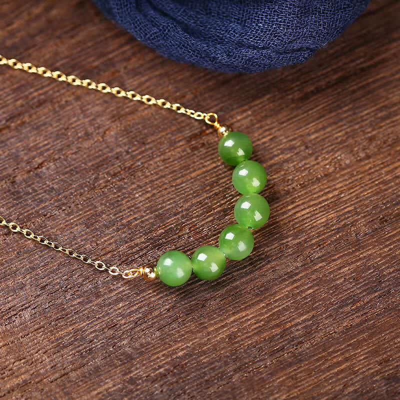 14k Gold Plated Hetian Cyan Jade Beaded Luck Necklace Pendant - image 1