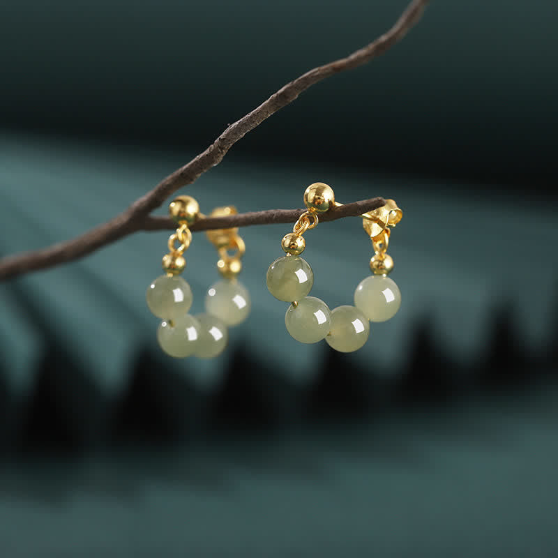 925 Sterling Silver Hetian Jade Red Agate Beaded Abundance Earrings - Hetian Jade(Prosperity♥Abundance) - image 0