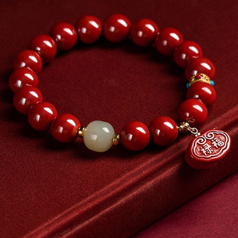 Buddha Stones Cinnabar Jade Healing Protection Charm Bracelet - image 1