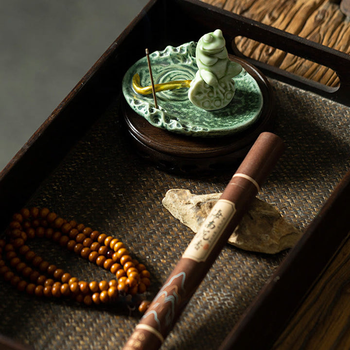Buddha Stones Leaf Meditation Frog Pattern Healing Ceramic Incense Burner Decoration - image 19