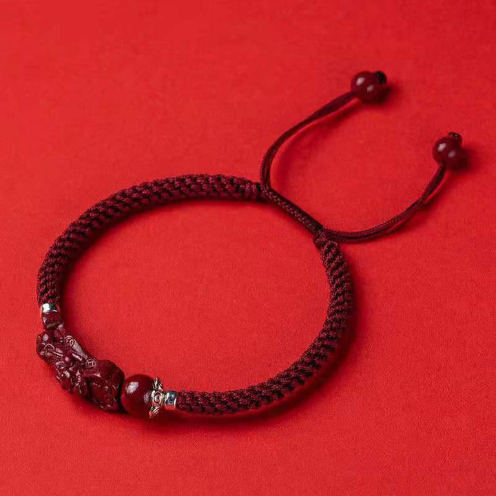 Buddha Stones Handcrafted PiXiu Cinnabar Wealth Luck Braided Bracelet - Dark Red Adjustable Rope - 17cm - image 17