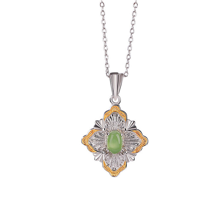 Buddha Stones 925 Sterling Silver Plated Gold Hetian Cyan Jade Rhombus Design Luck Healing Necklace Pendant - image 5