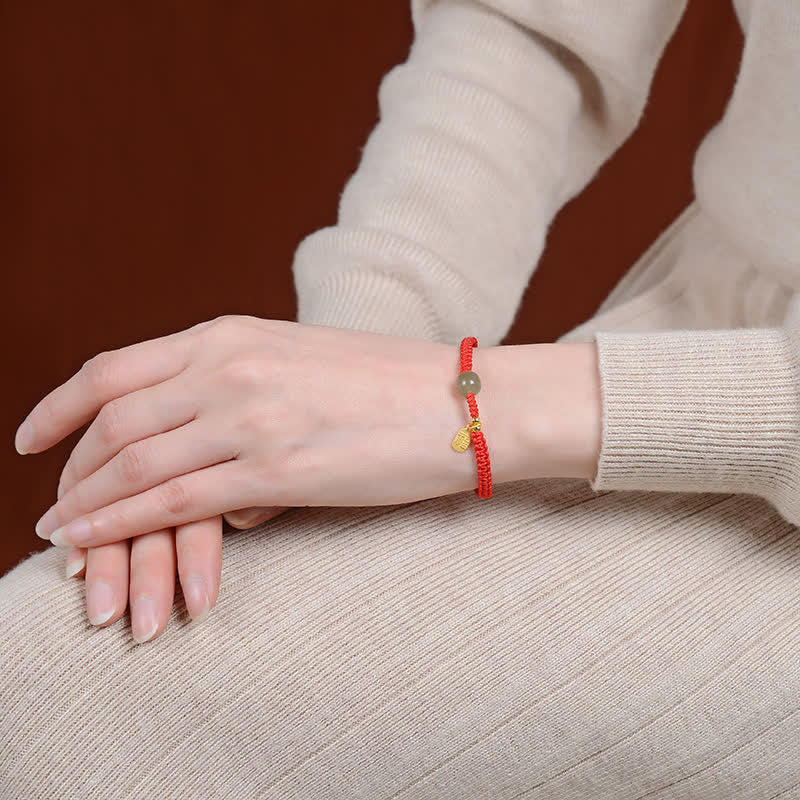 Buddha Stones 925 Sterling Silver Hetian Jade Blessing Wealth Red String Bracelet - image 2