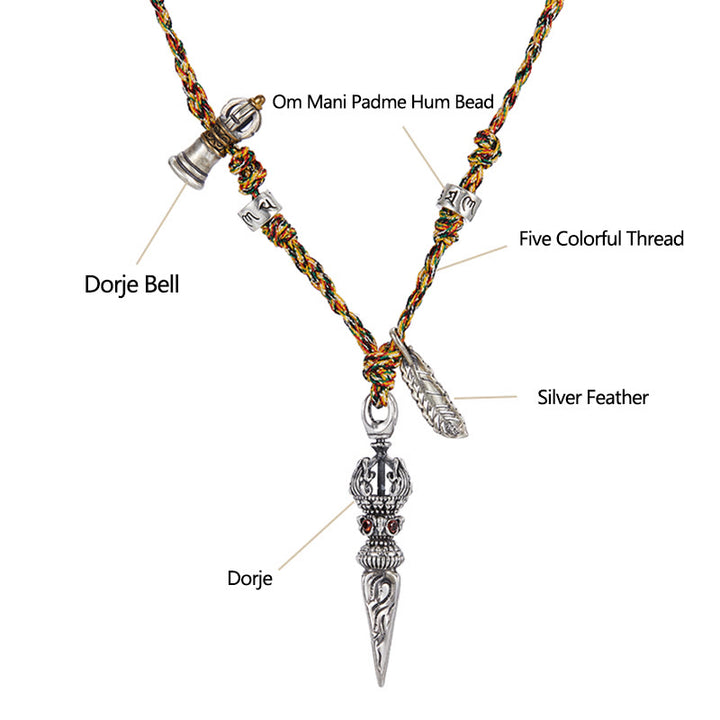 Buddha Stones Tibetan Handmade 925 Sterling Silver Dorje Vajra Om Mani Padme Hum Feather Strength Necklace Pendant - image 5