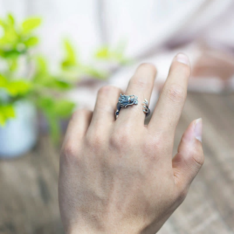 Buddha Stones 925 Sterling Silver Dragon Luck Protection Ring - image 3