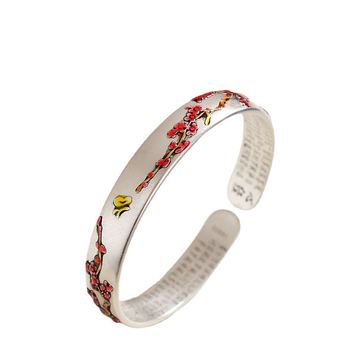 Buddha Stones Plum Blossom Chrysanthemum Flower Design Heart Sutra Healing Bracelet Cuff Bangle - image 2