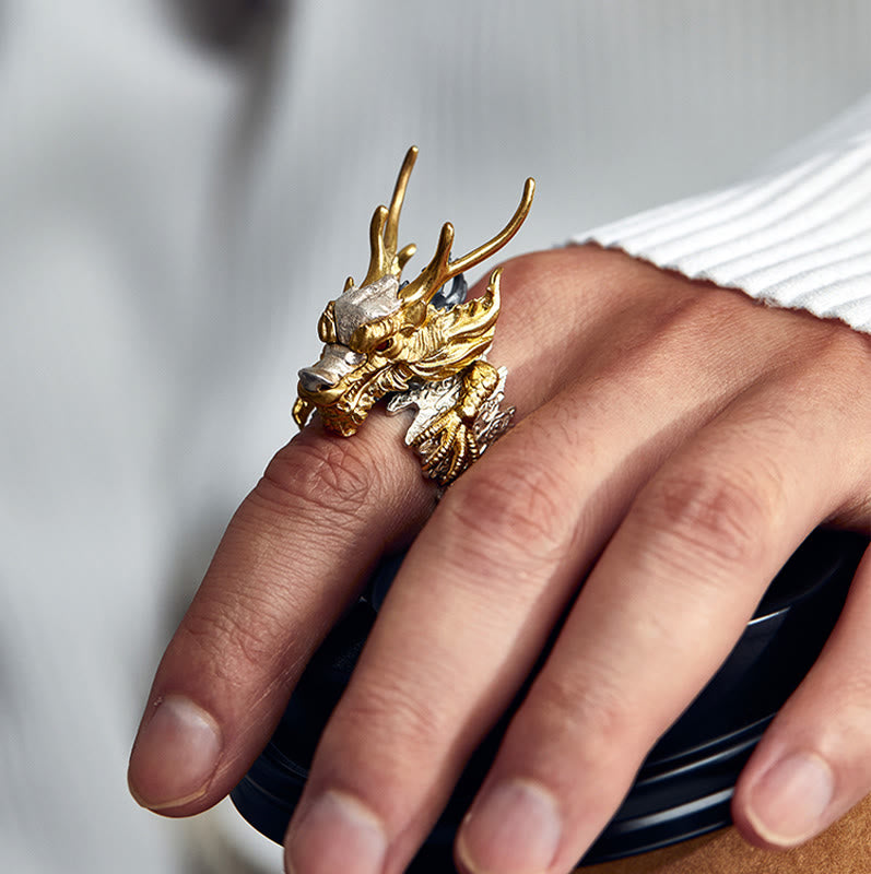 Buddha Stones 925 Sterling Silver Dragon Luck Success Protection Adjustable Ring Pendant - image 7