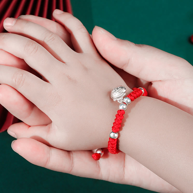 Buddha Stones 925 Sterling Silver Handmade Fu Character Lucky Money Bag Chinese Lock Charm Bell Lotus Copper Coin King Kong Knot Braided Kids Bracelet - image 3