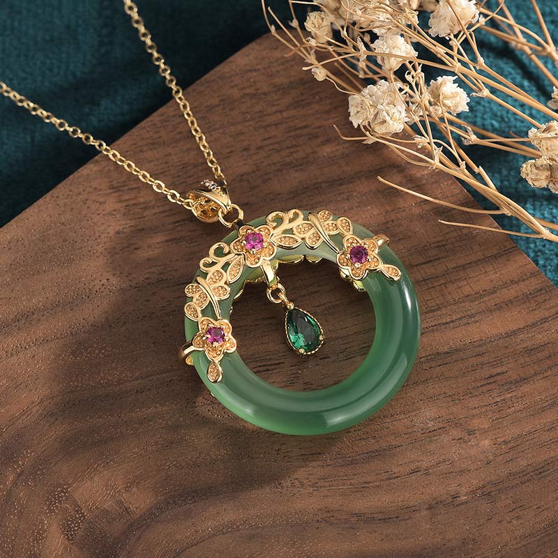 Buddha Stones Natural Round Cyan Jade Healing Necklace Pendant - image 1