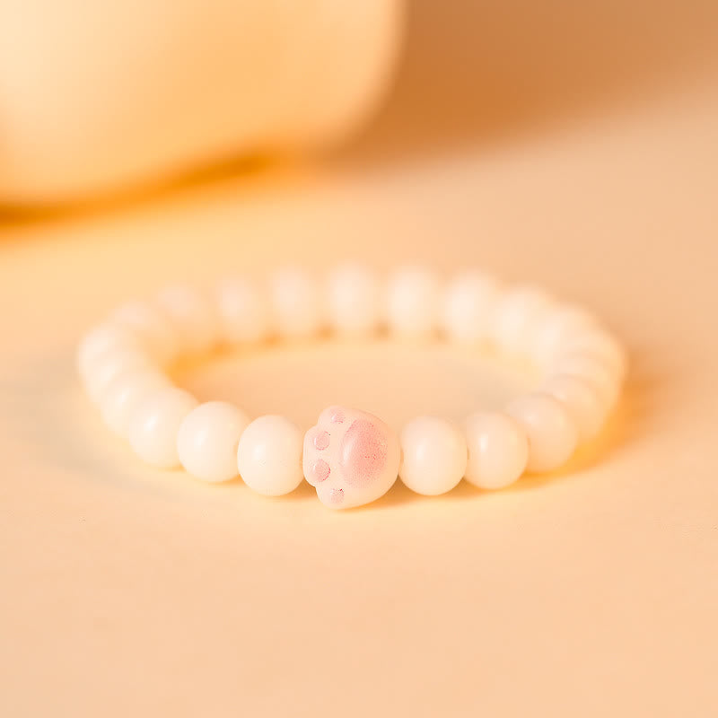 Buddha Stones Natural Bodhi Seed Lovely Paw Lucky Cat Paw Peace Bracelet - Pink - image 1