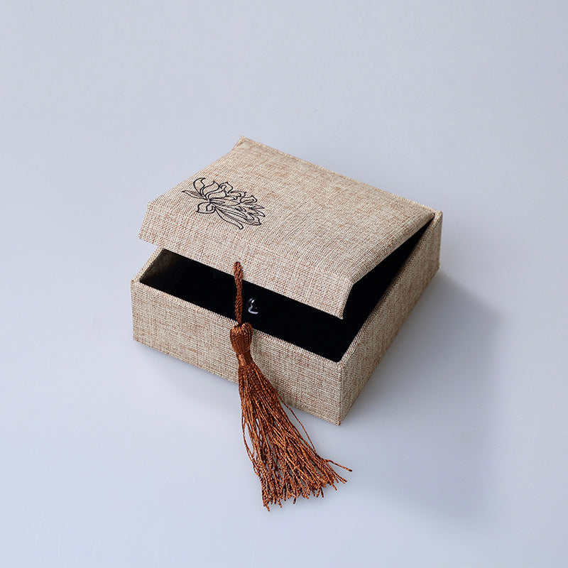 Buddha Stones Lotus Pattern Jewelry Storage Box Gift Box Tassels - Bracelet/Bangle Box (100*100*38mm) - image 7