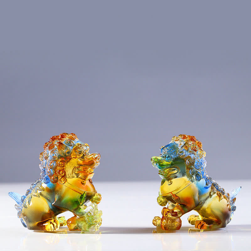 Handmade Liuli Crystal Lion Art Piece Strength Home Office Decoration - image 0