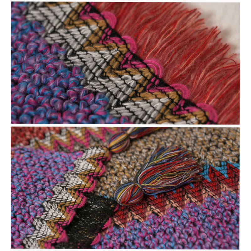 Buddha Stones Tibetan Shawl Knitting Warm Cloak Tibetan Tassel Scarf - image 17
