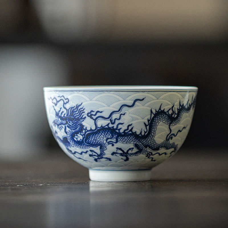 Buddha Stones Blue Dragon Design Ceramic Teacup Kung Fu Tea Cups - Cup 80ml - image 0