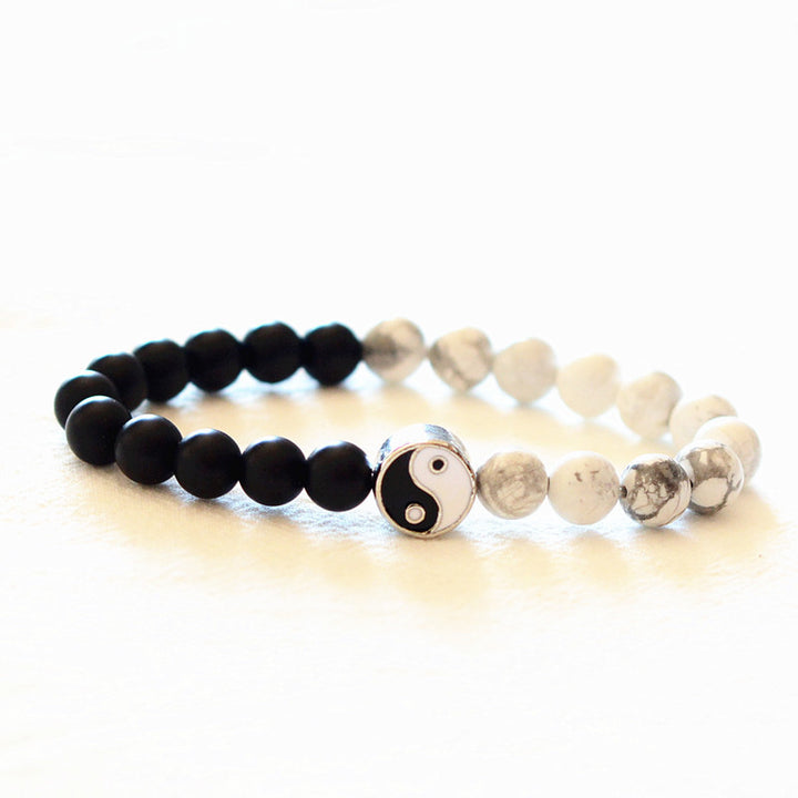 Buddha Stones 3pcs Natural White Turquoise Frosted Stone Bead Yin Yang Wealth Bracelet - image 5