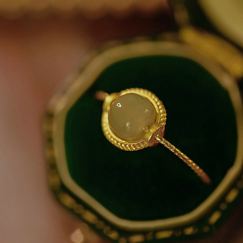 Buddha Stones 14K Gold Plated Round Jade Luck Prosperity Adjustable Ring - Jade(Prosperity♥Abundance) - image 0
