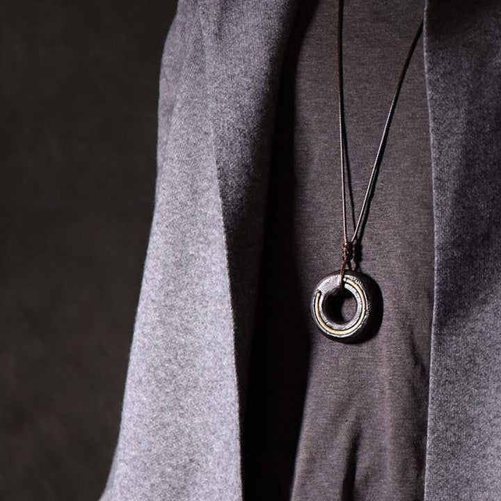 Buddha Stones Zen Circle Ebony Wood Peace Calm Necklace Pendant - image 3