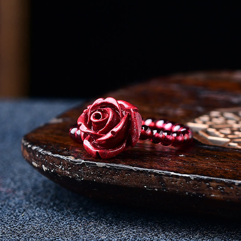 Buddha Stones Garnet Cinnabar Lucky Bead PiXiu Om Mani Padme Hum Rose Protection Ring - Cinnabar Rose(Adjustable) - image 15
