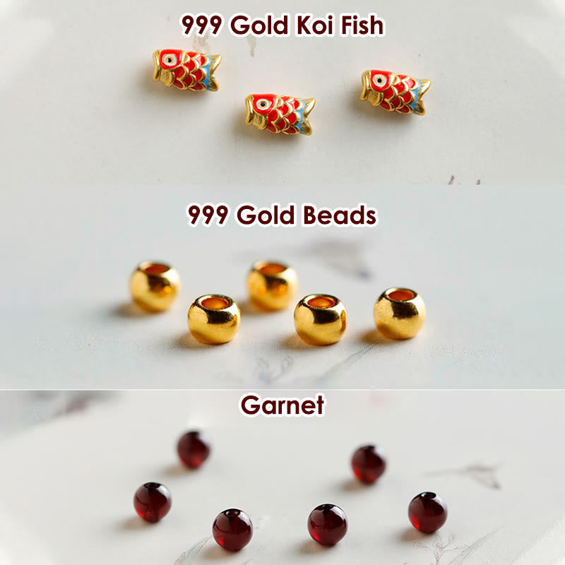 Buddha Stones 999 Gold Koi Fish Natural Garnet Protection Bracelet - image 7