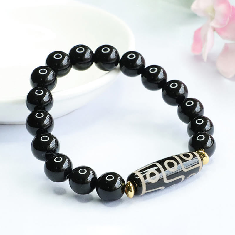 Buddha Stones Tibetan Nine-Eye Dzi Bead Black Onyx Power Bracelet - image 1