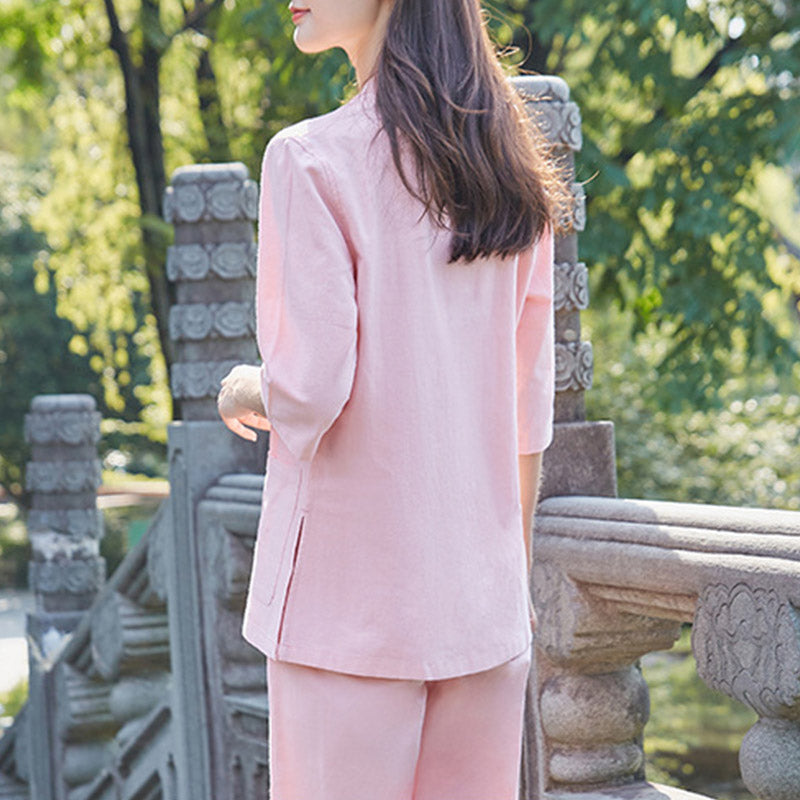 Buddha Stones Spiritual Zen Practice Yoga Meditation Prayer Uniform Cotton Linen Clothing Women's Set - image 5