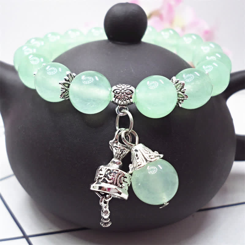 Buddha Stones Vintage Crystal Chalcedony Stone Energy Beaded Bell Charm Bracelet - image 15