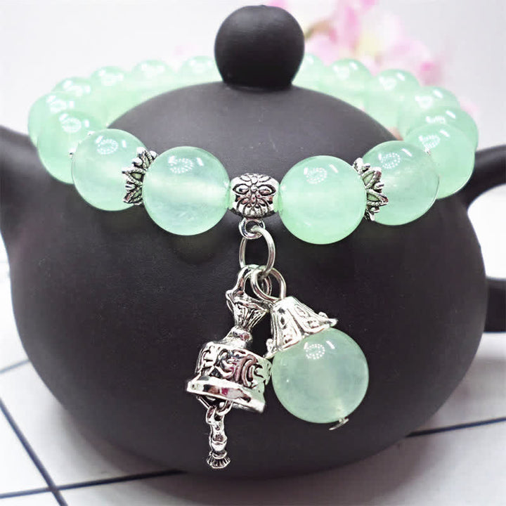 Buddha Stones Vintage Crystal Chalcedony Stone Energy Beaded Bell Charm Bracelet - image 15