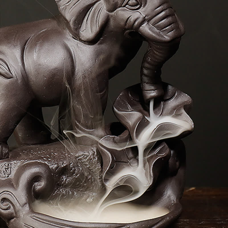 Tibetan Elephant Purple Clay Backflow Smoke Fountain Peace Healing Incense Burner Decoration - image 14
