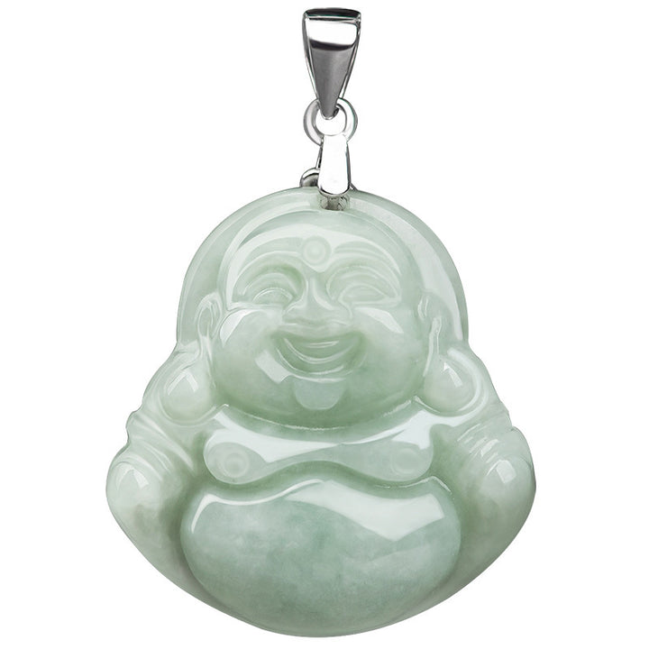 Buddha Stones 925 Sterling Silver Laughing Buddha Jade Blessing Necklace Chain Pendant - image 7