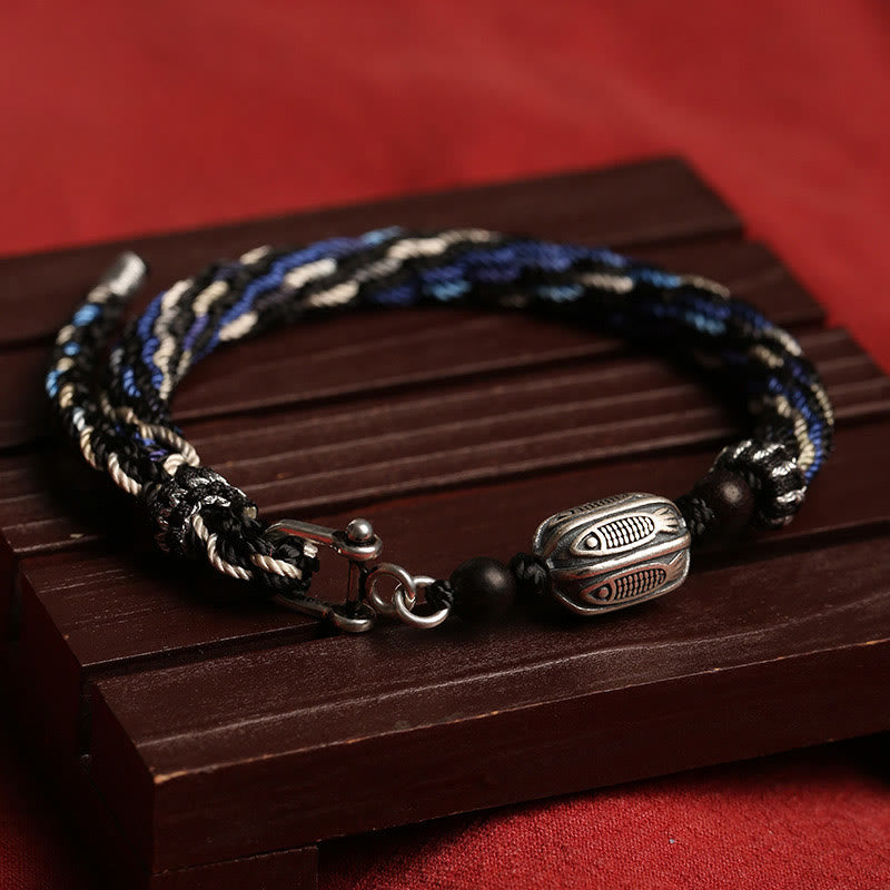 Buddha Stones 925 Sterling Silver Koi Fish Wealth Reincarnation Knot Braid String Bracelet - image 3
