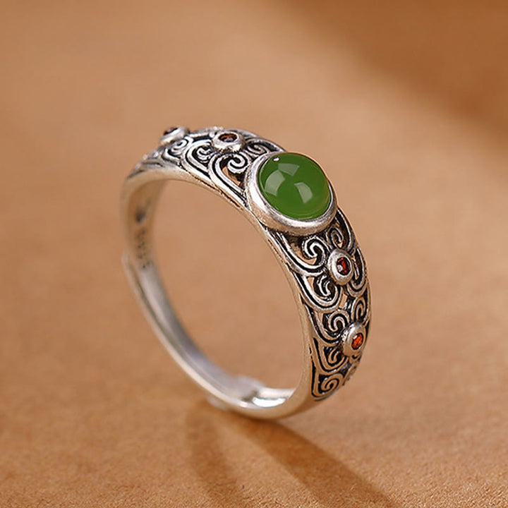 Buddha Stones 925 Sterling Silver Hetian Cyan Jade Harmony Adjustable Ring - image 3
