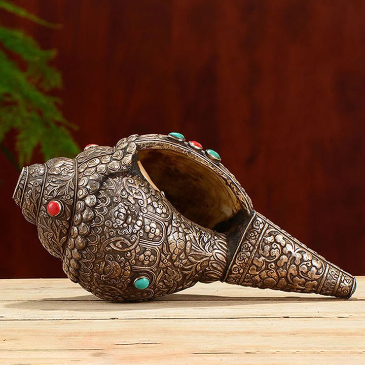 Buddha Stones Tibetan Handmade Natural Shankha Engraved Eight Auspicious Symbols Conch Shell Lucky Home Decoration - image 3