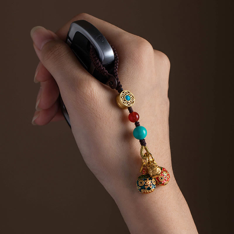 Buddha Stones Gold Swallowing Beast Family Luck Car Key Chain Phone Hanging Decoration - image 3