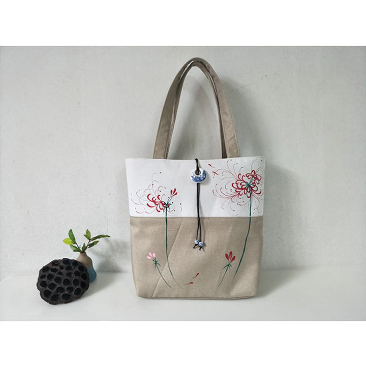 Buddha Stones Pear Flower Plum Peach Blossom Bamboo Embroidery Canvas Large Capacity Shoulder Bag Tote Bag - image 45