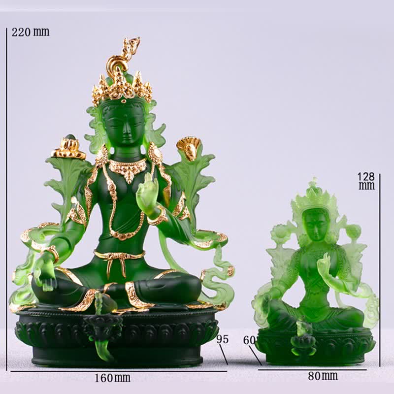 Buddha Stones Bodhisattva Green Tara Handmade Liuli Crystal Art Piece Protection Home Office Statue Decoration - image 18