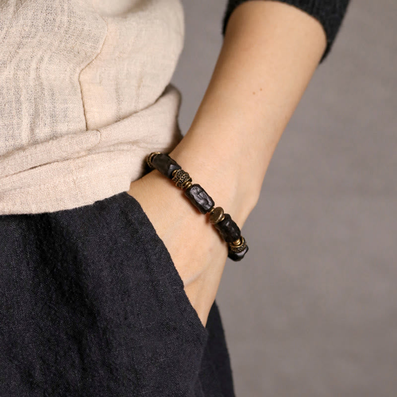 Buddha Stones Tibetan Ebony Wood Copper Calm Peace Bracelet - image 1